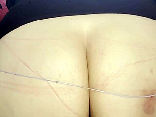 Rubber Band Trick Snapping Curvy Slut's Fat Big Ass for BDSM Pain Solo