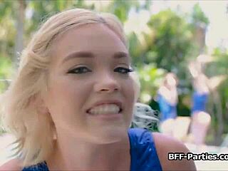 three sexy gymnasts are out in the open air giving blowjobs to a hard cock in a group session