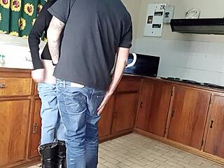 quickie kitchen fuck with standing sex and wet pussy action