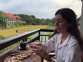 Eating pizza with cum covering my face in a public cafe adventure 🍕💦