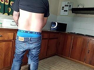 quickie kitchen fuck with standing sex and wet pussy action