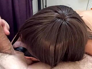 Sexy milf gives sensual blowjob with cum in mouth ball licking and sucking foreskin play