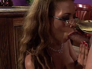 oh wow this hot ebony babe with glasses is riding and kissing in interracial sex for business gains