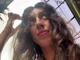 Eating pizza with cum covering my face in a public cafe adventure 🍕💦