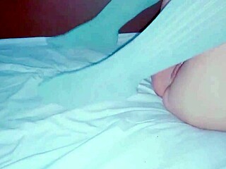 Oh wow, this horny shaved teen babe in the spa just can't wait two minutes to use her glass dildo on that wet pussy