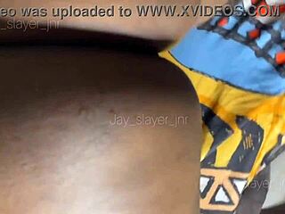 Big ass ebony with fat pussy gets missionary and doggy fucked by huge cock until squirting at 4am