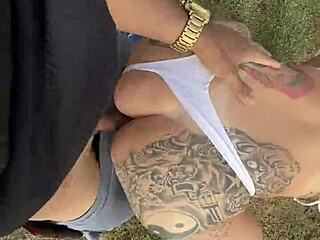 oh man, this tattooed blonde with long hair feels so wild giving it up on the public beach