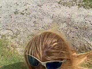 oh man, this tattooed blonde with long hair feels so wild giving it up on the public beach