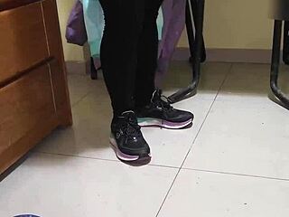 Hey, check out this sexy blonde maid getting fucked hard by a young guy in lingerie!