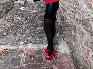 preview of a sexy brunette milf strutting in pantyhose and high heels compilation