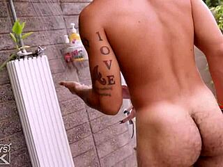 Jj smith brings monster cock game bending over muscular black bodybuilder in rough action