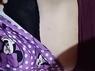 The horny Latina neighbor enters and sees her white neighbor masturbating with toys in bed