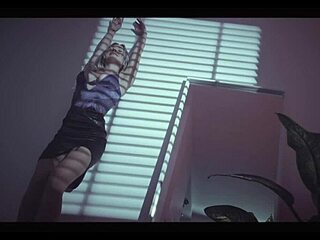 Stunning Angie Lynx delivers a sensual striptease in high heels, teasing with pretty blue eyes and big tits!