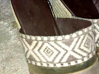 cum drips on dirty high heels in wild scene