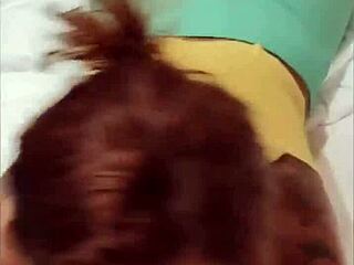 The couple enjoys teasing and blowjob leading to facial cumshot.