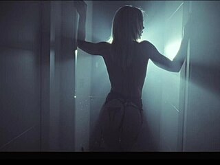 Stunning Angie Lynx delivers a sensual striptease in high heels, teasing with pretty blue eyes and big tits!