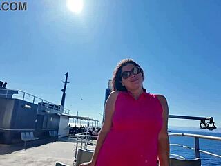 the milf flashing in a public place and remembers her vacation with a guy