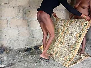 Outdoor quickie turned into bent over doggystyle pounding. Ebony bbw milf takes big black cock roughly with cumshot finish.