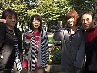 Hot Japanese double couple fucking hard in boat and car with blowjob and creampie outdoors