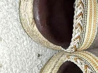 cum drips on dirty high heels in wild scene