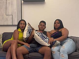 casual story of catching boyfriend in wild homemade lingerie session with brazilian milf and teen couple in doggystyle blowjob fun