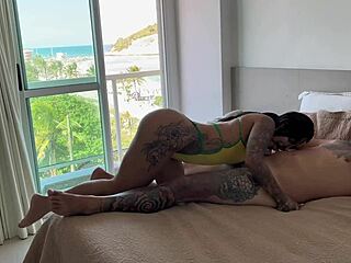 Waking up the passionate ebony tourist with sensual oral and hard passionate fucking in missionary and doggystyle positions.