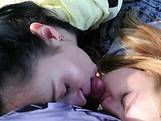 Outdoor Double Blowjob In Car Trunk Turns Into Teen Cum Swapping With Huge Loads In Forest