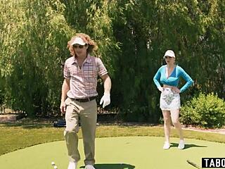 Two shemales give golf lessons to MILF before intense swinger club threesome