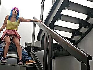 Mexican latina gets quick doggystyle in public outdoor stairs almost discovered.