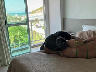 Waking up the passionate ebony tourist with sensual oral and hard passionate fucking in missionary and doggystyle positions.