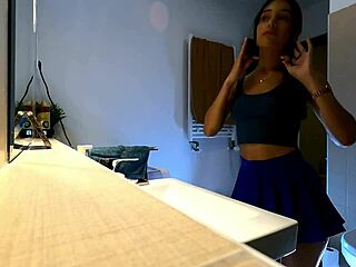 can she be the most beautiful girl ever, just look at her sexy blue mini skirt and panties in this solo tease