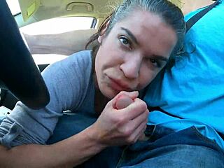 Lucky Uber Driver Gets Blowjob From Flashing Wife Who Swallows Jizz Outdoors