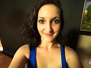 Bold Brunette Ryann sucks cock and gets pussy deeply fucked with cumshot.