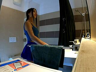 can she be the most beautiful girl ever, just look at her sexy blue mini skirt and panties in this solo tease