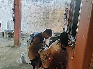 Brazilian maid cant resist my erect cock for kinky blowjob and rough pussy licking while wife is out