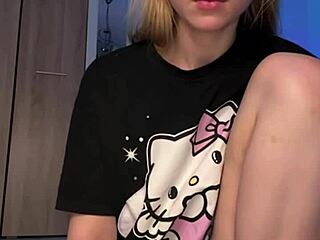 Teen amateur fingers her pink perfect pussy using a big dildo for intense orgasm