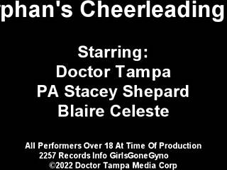 behind the scenes at dr tampa's clinic where bratty orphan cheerleader blaire celeste undergoes a physical exam with nurse in gloves and leggings