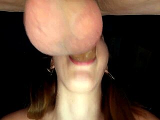 Big dick fucked her tight throat deep with gagging and choking until cum close up