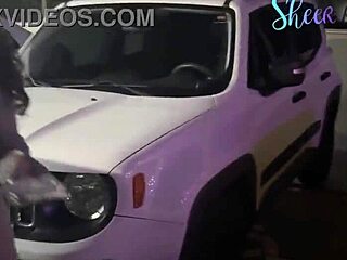 flashing blonde wife teases valet with natural tits in public parking lot at party - karenkiss