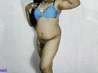 Oh wow! Blue bikini crossdressing by sexy Indian shemale turns provocative!