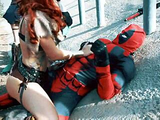 Four cosplay enthusiasts dressed as Deadpool, Wonder Woman, Red Sonja, and Green Lantern dive into a wild interracial group session with bent-over doggystyle and steamy girl-on-girl licking