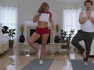 Tasty teen Callie Black tempts her yoga instructor into fucking her curvy pussy hard.