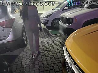 flashing blonde wife teases valet with natural tits in public parking lot at party - karenkiss