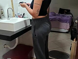 Boss Catches Maid in Bathroom Blackmail Fantasy While Wife Sunbathes Outside