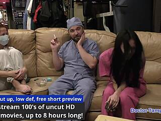 behind the scenes at dr tampa's clinic where bratty orphan cheerleader blaire celeste undergoes a physical exam with nurse in gloves and leggings