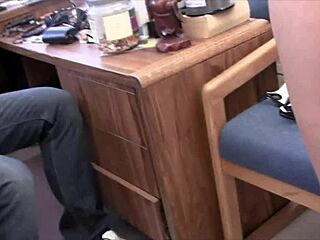 Alisha Adams, the redhead with big tits, starts in an office casting interview and gives a handjob ending in cumshot