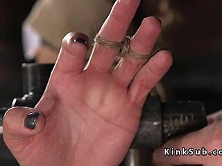 small tits submissive babe tied up in strict bondage gets whipped roughly in kinky bdsm domination session