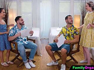 hey, why are these submissive girls giving their dads a wild massage day with orgasms and group fun?