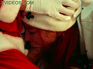 hey, how did santa satisfy two horny girls with his huge cock in passionate 3some?