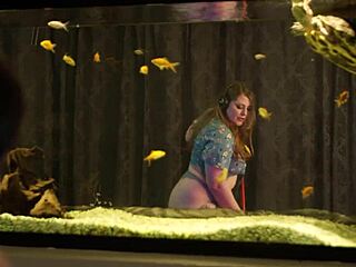 Whoa, this super-sized cleaning lady with hairy pussy and saggy tits grabs the lesbian owner's attention - estella bathory and mischievous kitty?